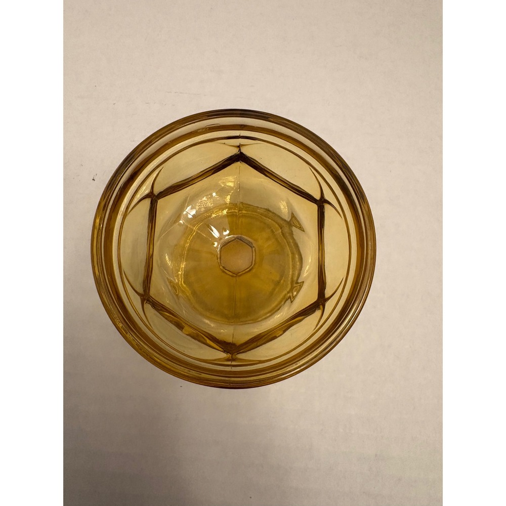 Vintage Amber Glass Pedestal Dessert Bowl Footed Sherbet Cup Paneled Honey‎ Gold - Picture 2 of 5